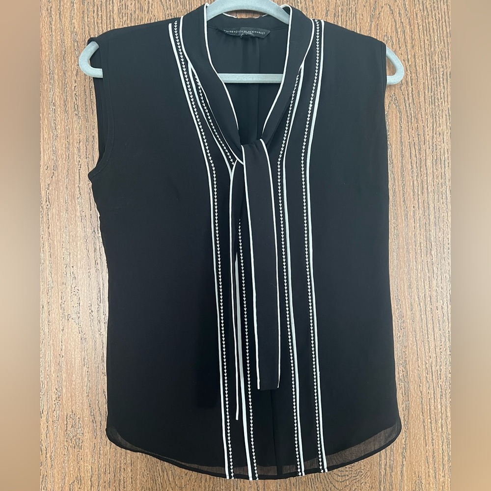 White House Black Market Black Blouse with White Trim